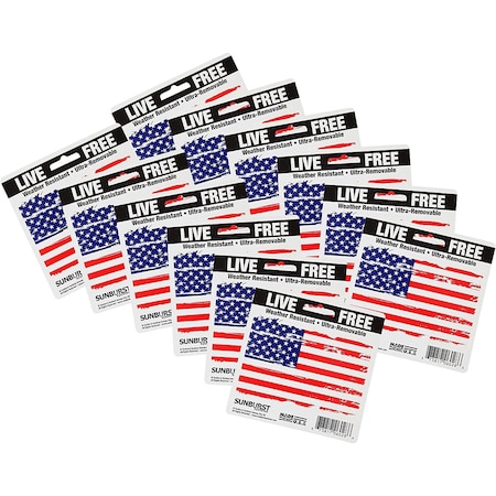 Sunburst Systems Decal Distressed Patriotic Flag 3 in x 4.5 in, 12-Pack PK 6228